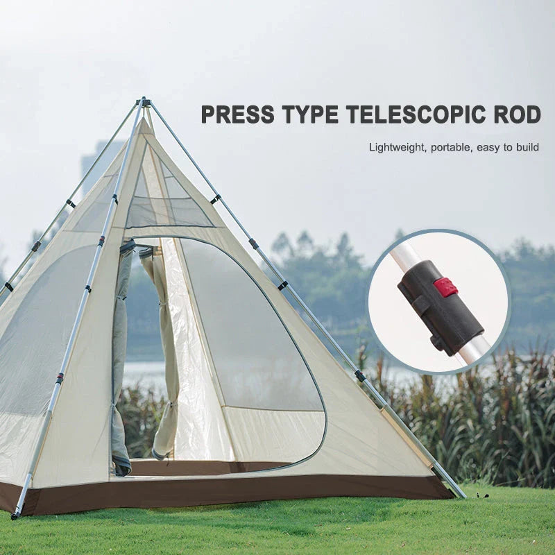 Premium 6-8 person family camping tent with durable 600D Oxford fabric, reflective mylar lining, and UPF50+ sun protection for exceptional weatherproofing and comfort.