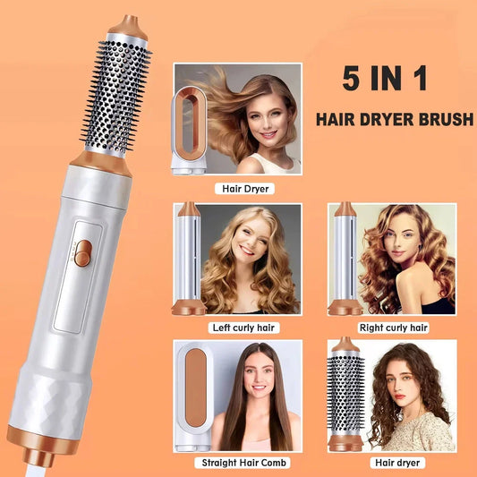 Versatile 5-in-1 Hot Air Hair Dryer Brush with Negative Ionic Technology and Detachable Attachments