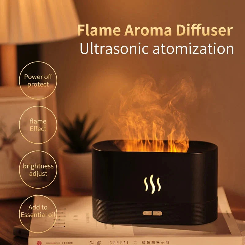 Elegant Flame Diffuser & Ultrasonic Humidifier with USB Power - transforms your space with a warm, flickering effect and refreshing mist