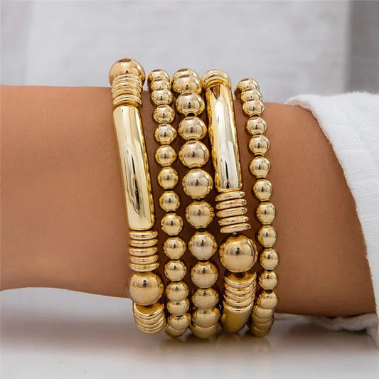 Striking beaded punk bracelet with dual-tone options, suitable for both men and women