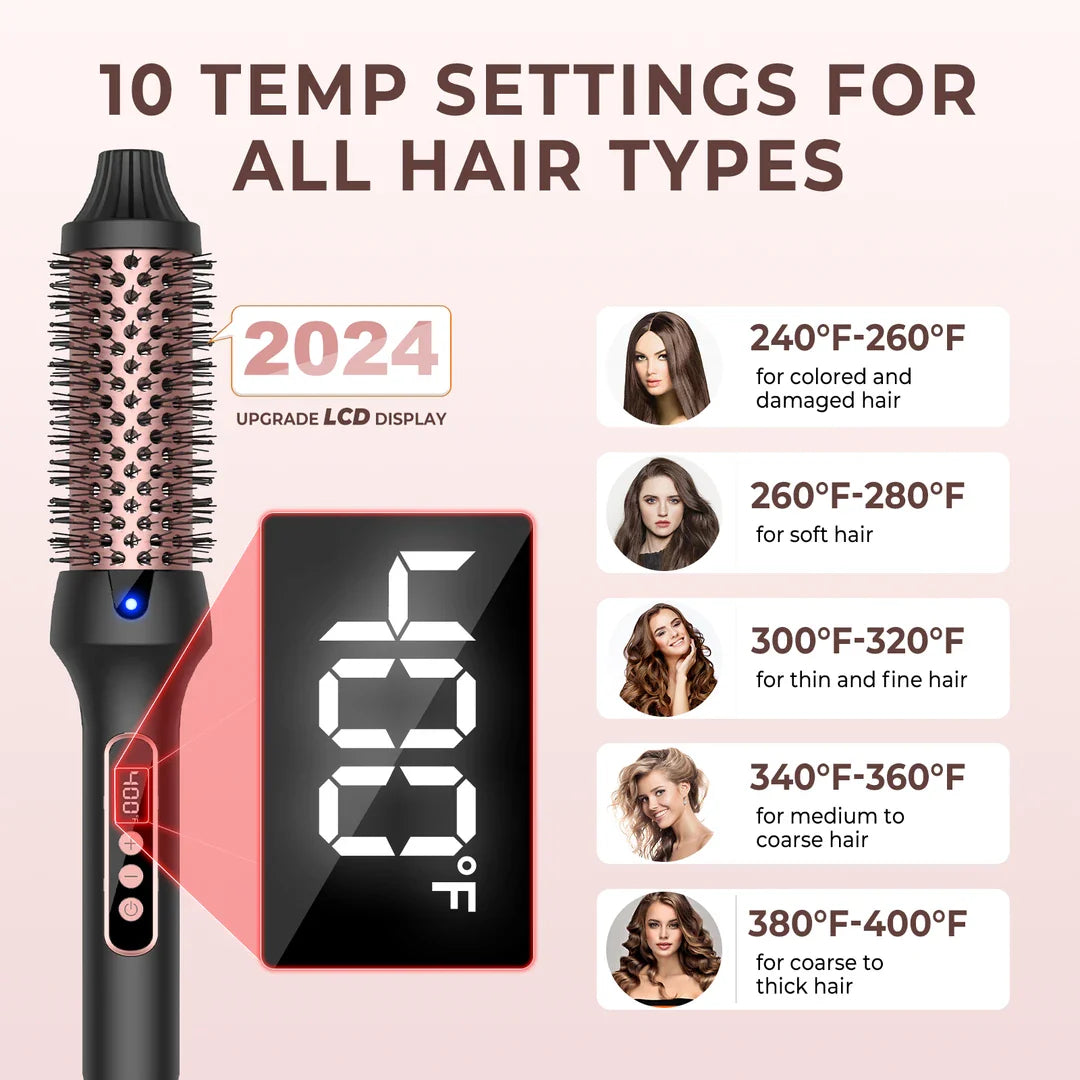 Trendha Luxurious Heated Curling & Styling Brush for creating voluminous curls, sleek straight hair, and perfect blowouts