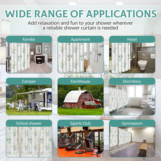 Elegant leaf-patterned waterproof shower curtain with a nature-inspired design, suitable for UK bathrooms
