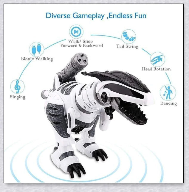 Intelligent interactive remote control robot dinosaur toy for children, with advanced features like touch-sensitive responsiveness, sucker bullet ejection, and 50 unique actions.