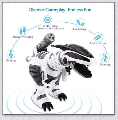 Intelligent interactive remote control robot dinosaur toy for children, with advanced features like touch-sensitive responsiveness, sucker bullet ejection, and 50 unique actions.