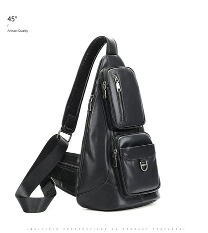 Premium cowhide messenger bag with brushed skeleton-skin design, large capacity, and adjustable shoulder strap