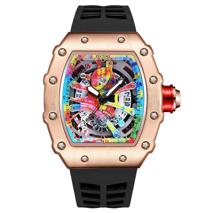 Quartz watch with a captivating tourbillon skeleton design, available in a range of sophisticated colour options
