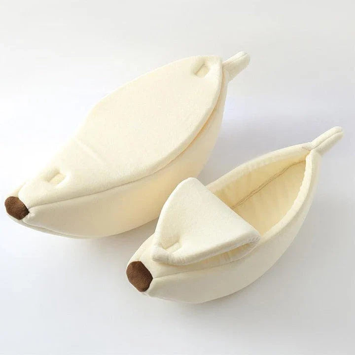 Cosy, plush banana-shaped cat bed in a variety of sizes, providing a comfortable retreat for feline friends