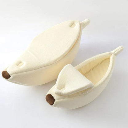Cosy, plush banana-shaped cat bed in a variety of sizes, providing a comfortable retreat for feline friends
