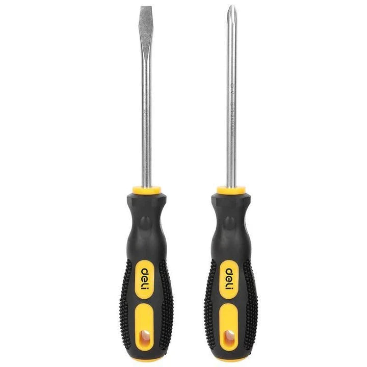 Premium Magnetic Flat Head and Cross Screwdriver Set with Cr-V Steel Construction and Dual-Material Ergonomic Handle