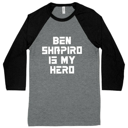 Premium Ben Shapiro baseball-style t-shirt in white and navy colours, featuring contrast raglan sleeves and side-seam detailing for a tailored fit