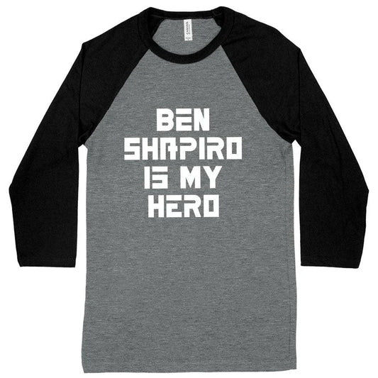 Premium Ben Shapiro baseball-style t-shirt in white and navy colours, featuring contrast raglan sleeves and side-seam detailing for a tailored fit