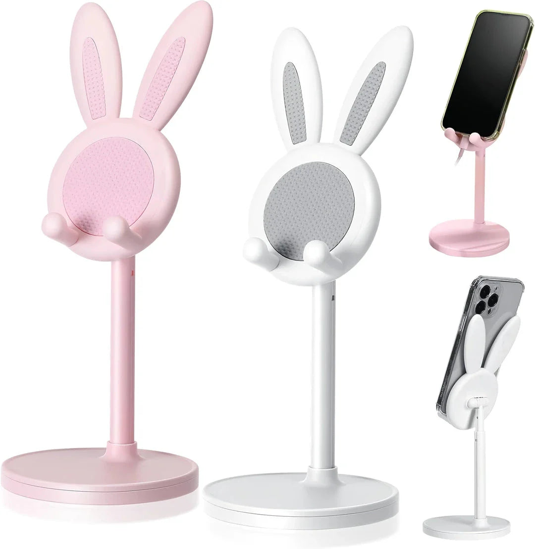 Delightful Bunny Desktop Mobile Phone Stand with Adjustable Telescopic Design for Secure Device Viewing