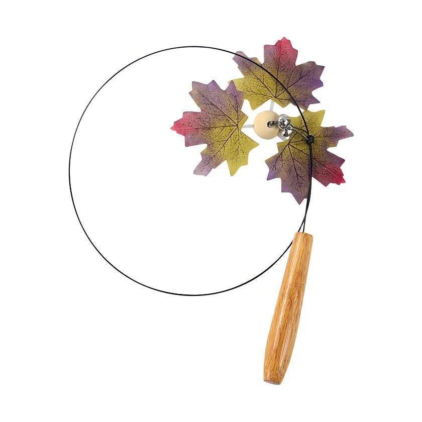 Interactive Rotating Leaf Cat Teaser Toy with Wooden Handle and Steel Wire for Engaging Cat Play and Exercise