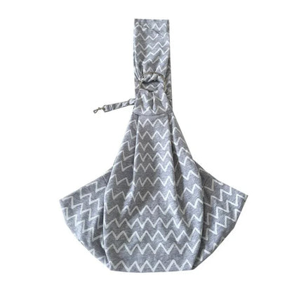 Premium grey striped cotton pet carrier sling bag with adjustable strap, suitable for pets up to 6 kg