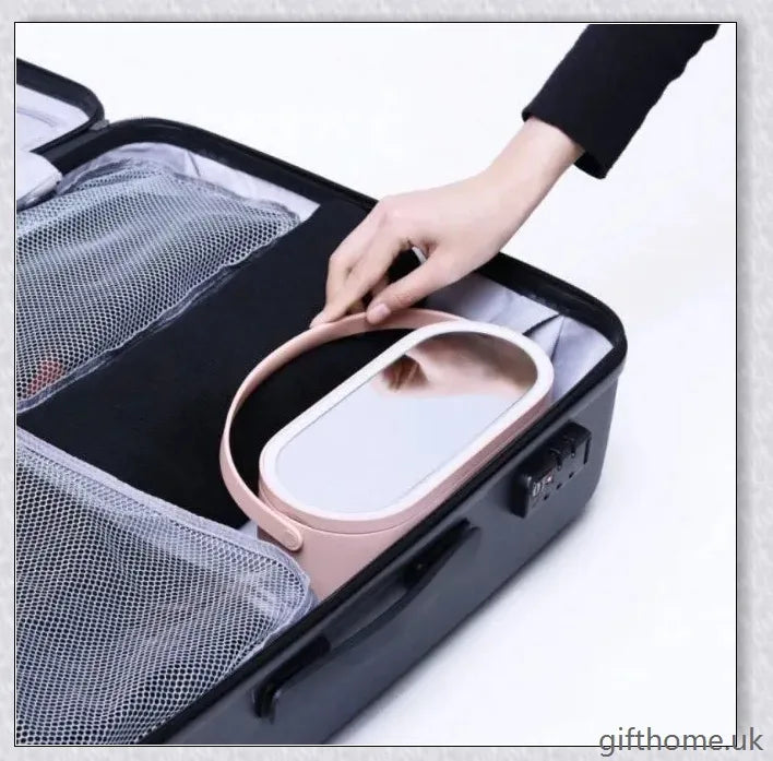 Chic portable makeup case with adjustable LED lighting and rotatable mirror stand