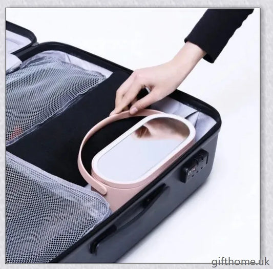 Chic portable makeup case with adjustable LED lighting and rotatable mirror stand