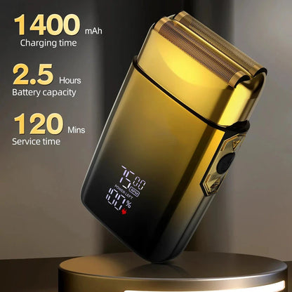 Premium electric shaver with LED display, rechargeable battery, and waterproof design for a flawless grooming experience