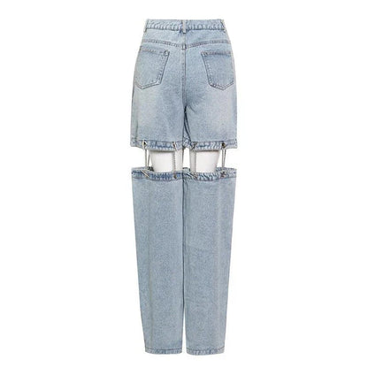 High-waisted wide-leg denim trousers in a stylish blue colour, featuring a comfortable and flattering fit