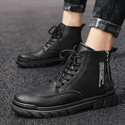 High-top tooling men's boots in classic British desert shoe style with round toe and middle heel
