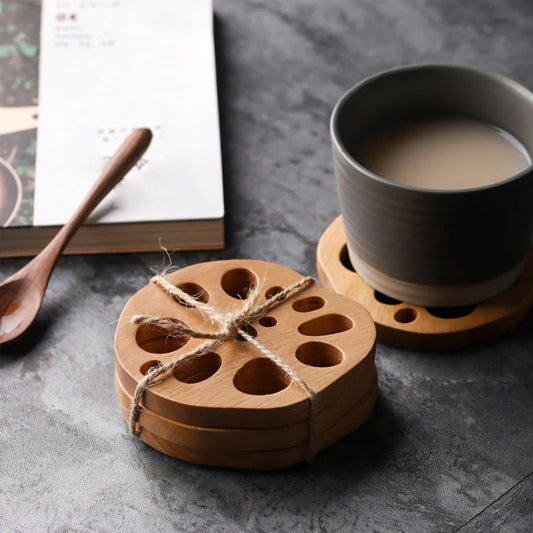 Beechwood Lotus Root Coaster - Elegant and Heat-Resistant Table Accessory