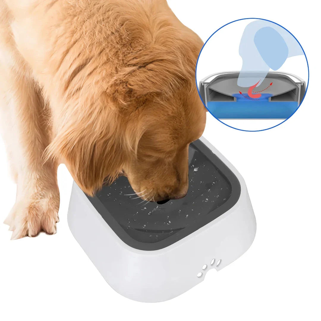 1L Splash Proof Pet Water Bowl in grey, with floating design to prevent spills and keep floors dry