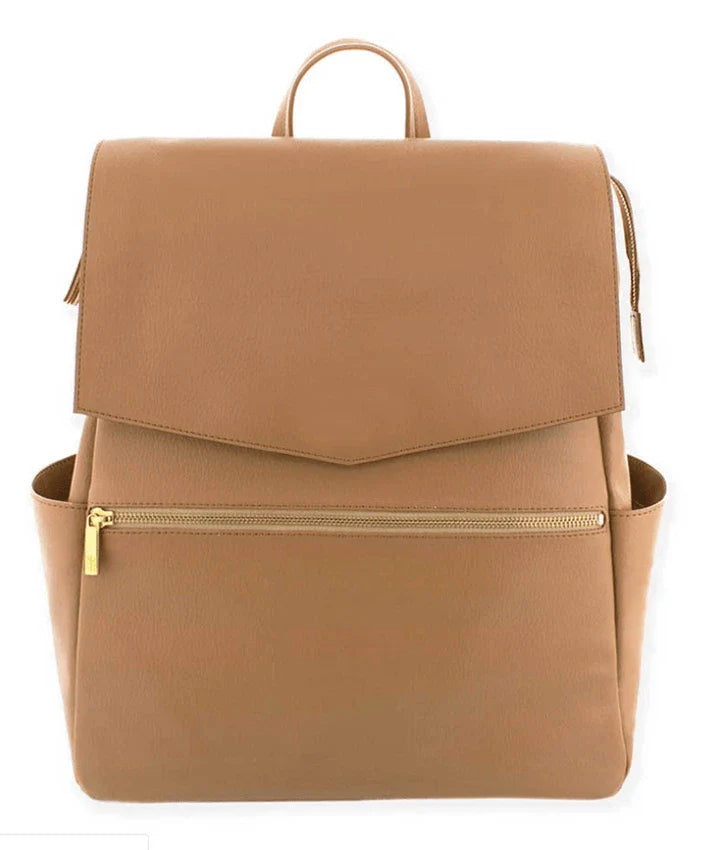 Premium PU leather mummy bag in light grey with stylish striped pattern, designed for the modern UK parent
