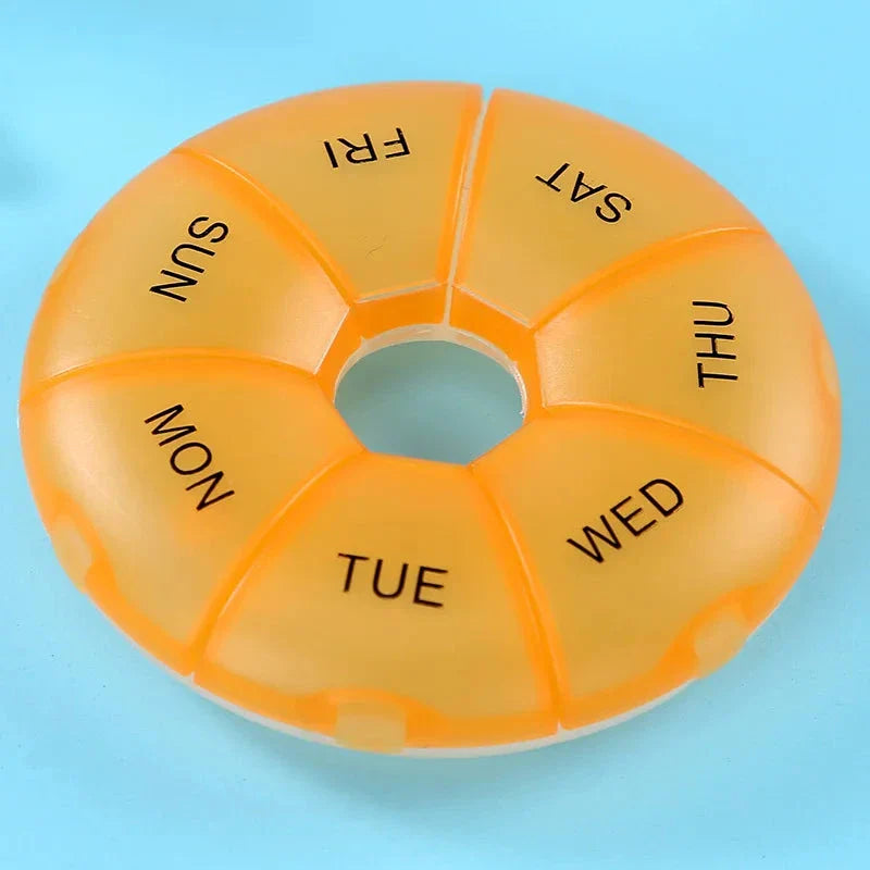 Compact 7-Day Pill Organiser with Yellow Lid - Portable Travel Case for Tablets and Medications