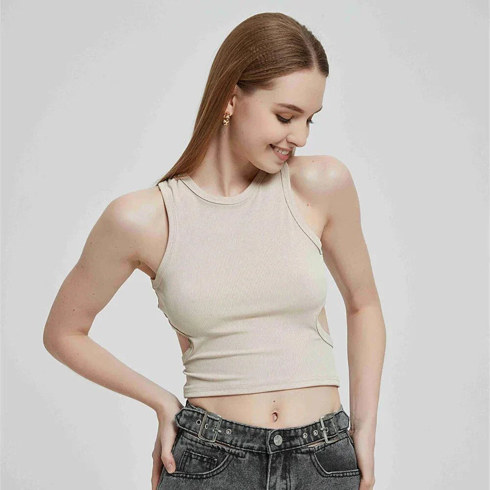 A chic ribbed knit Y2K-inspired tank top in a solid green colour, offering a flattering fit and timeless style.