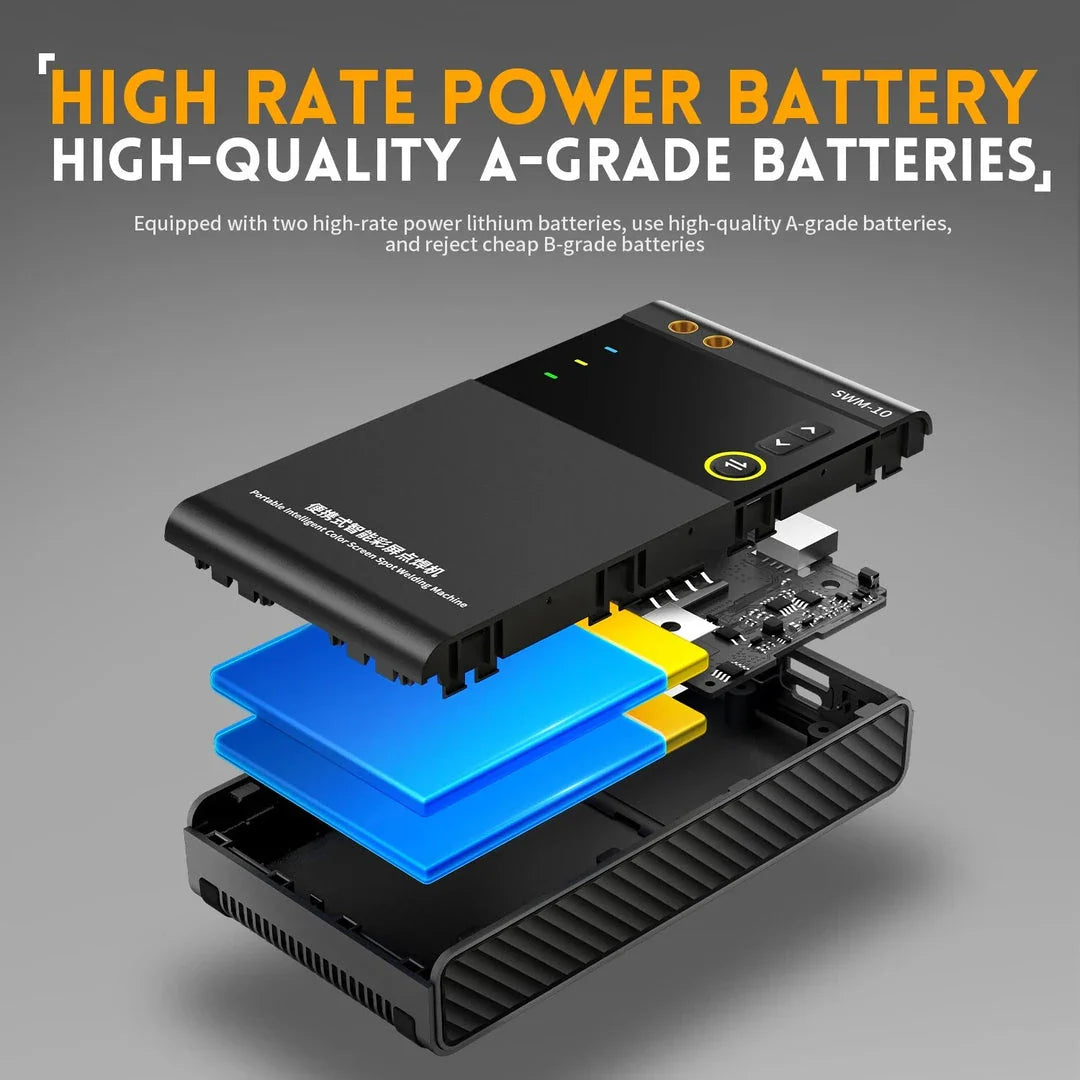SWM-10 Portable Battery Spot Welder with high-definition LCD screen and intelligent temperature control