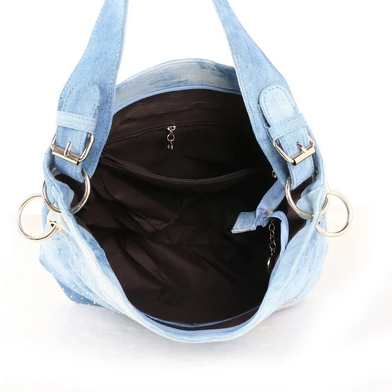 Denim Canvas One-Shoulder Messenger Bag in Blue and Black Colours