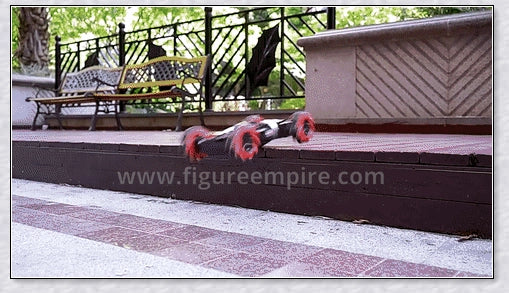 Remote control stunt car with 360-degree rotation, flips, and built-in colourful lights and music for exciting playtime