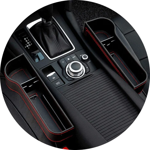 Dual Car Seat Organiser Set with various compartments and storage spaces for keeping car essentials organised