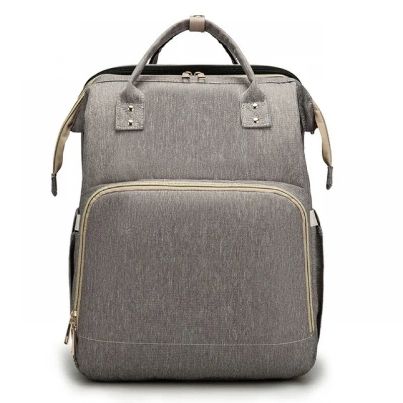 Versatile Large-Capacity Folding Crib Backpack in Grey - Premium Polyester Baby Bag with Ample Storage and Organisational Features