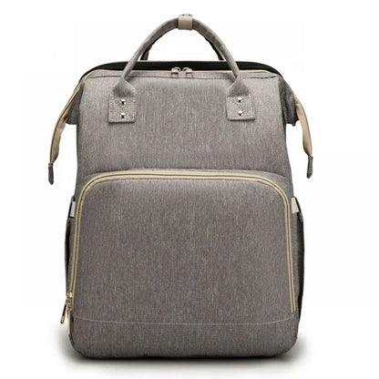 Versatile Large-Capacity Folding Crib Backpack in Grey - Premium Polyester Baby Bag with Ample Storage and Organisational Features