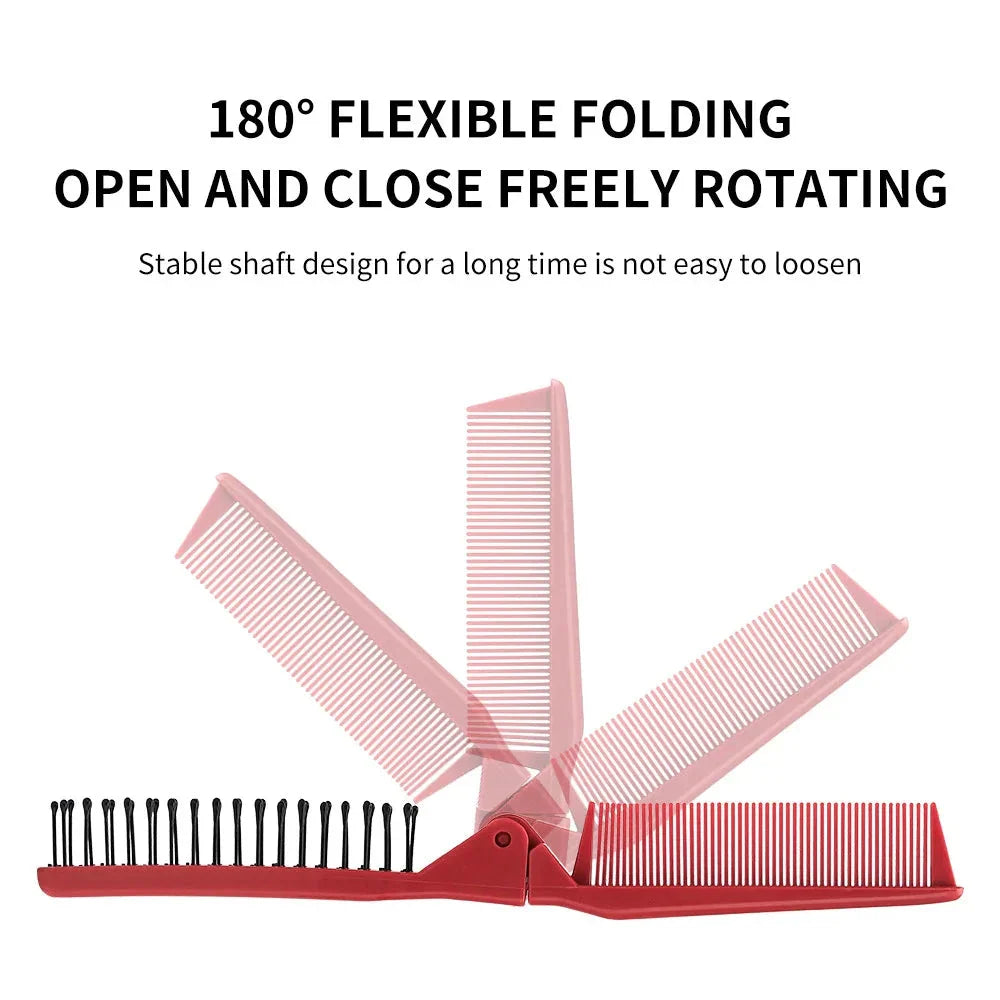 Premium folding pocket comb in stylish red colour, designed for effortless hair styling on the go
