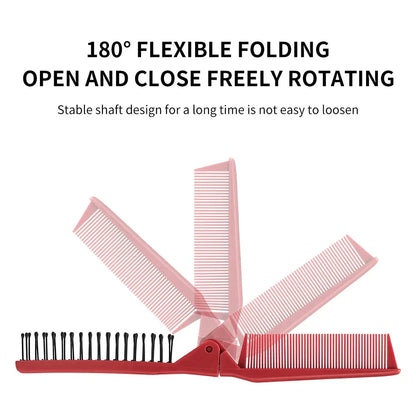 Premium folding pocket comb in stylish red colour, designed for effortless hair styling on the go