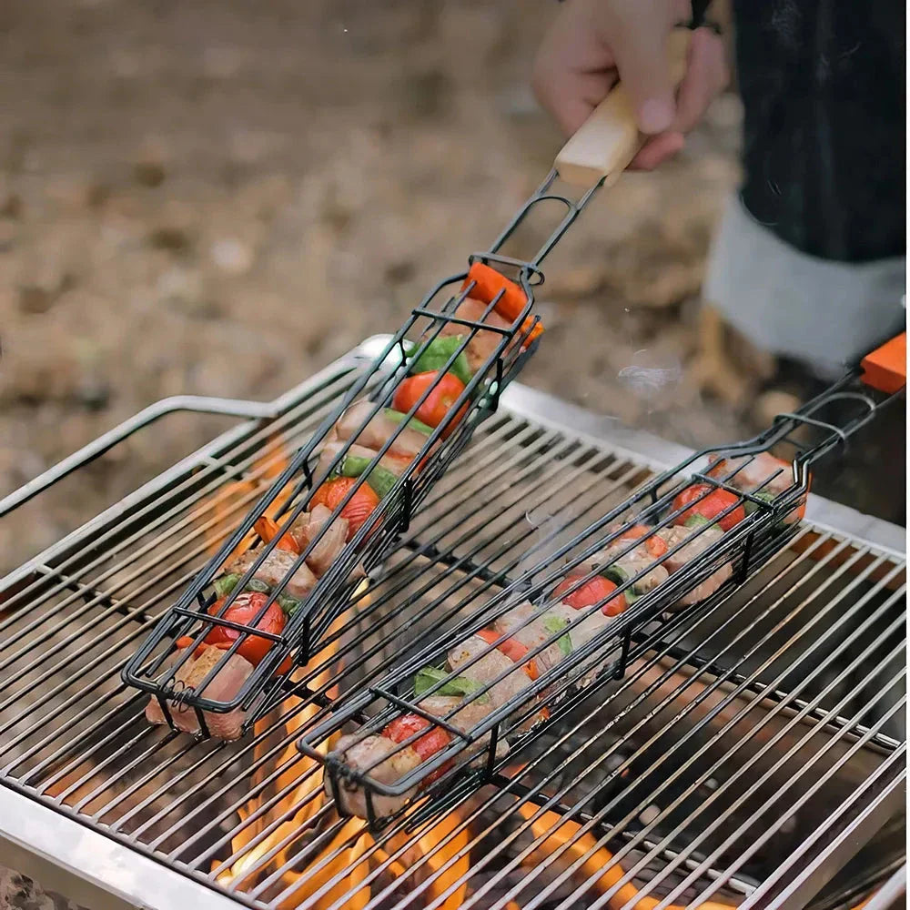 Premium Outdoor Barbecue Tool with Wooden Handle for Perfectly Grilled Meats, Vegetables, and Seafood