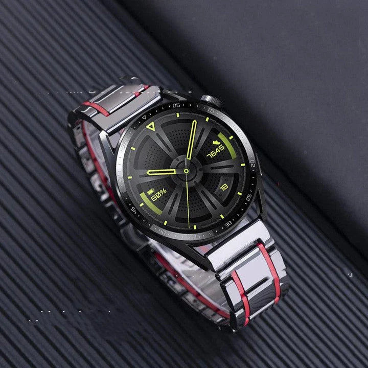 Premium five-pearl ceramic stainless steel black strap for luxury watches, featuring a sleek and sophisticated design