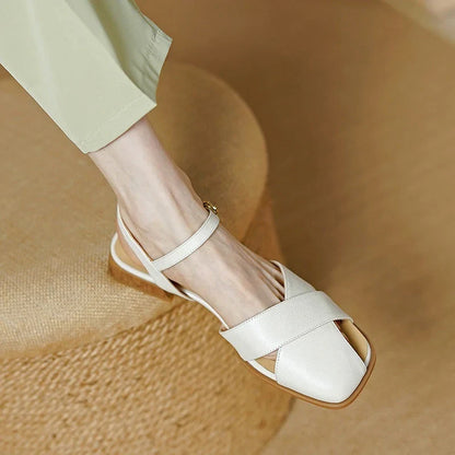Stylish and comfortable low-heel leather sandals in green, perfect for summer wear