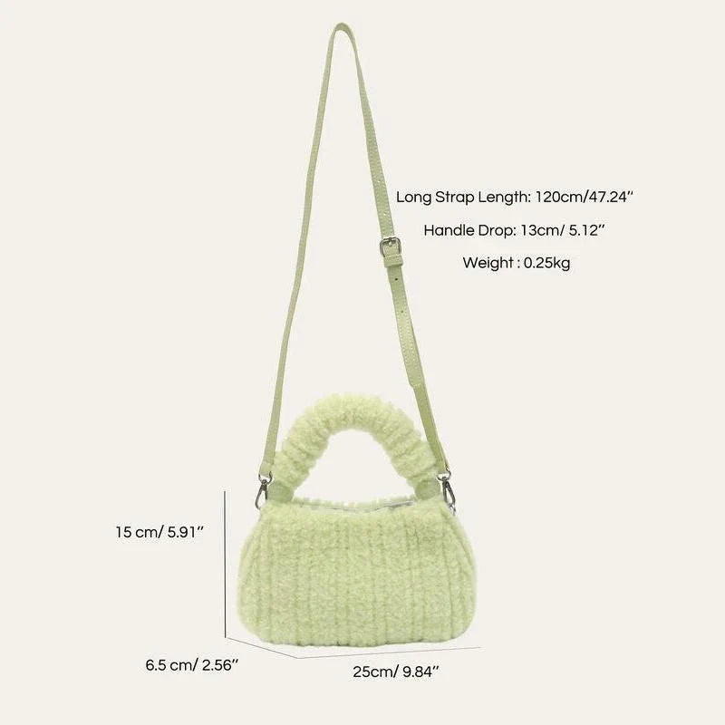 A luxurious faux fur hobo handbag with a stylish baguette shape and secure zipper closure
