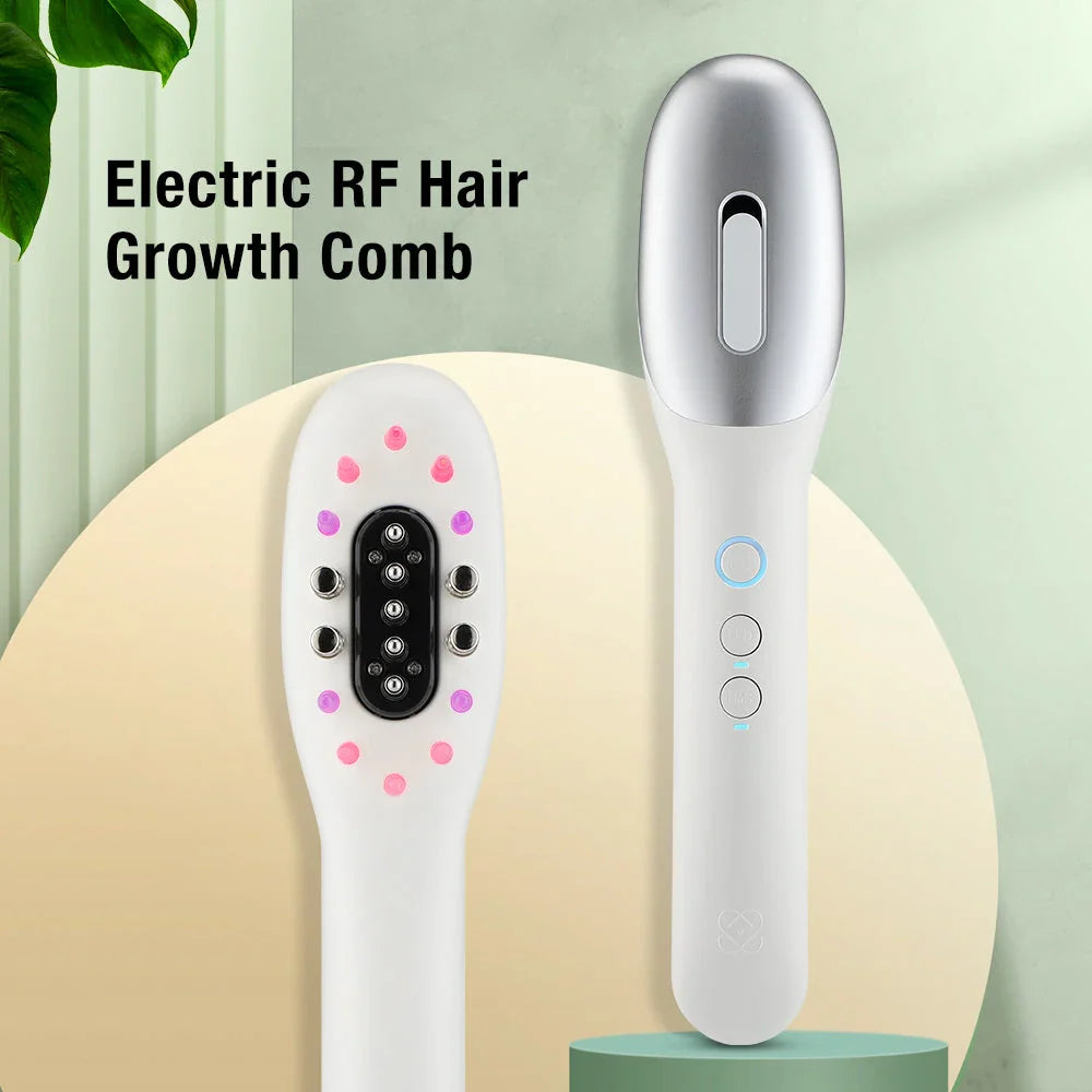 An electric hair growth comb with infrared and blue light therapy, designed to stimulate hair follicles and promote healthier, stronger hair growth.
