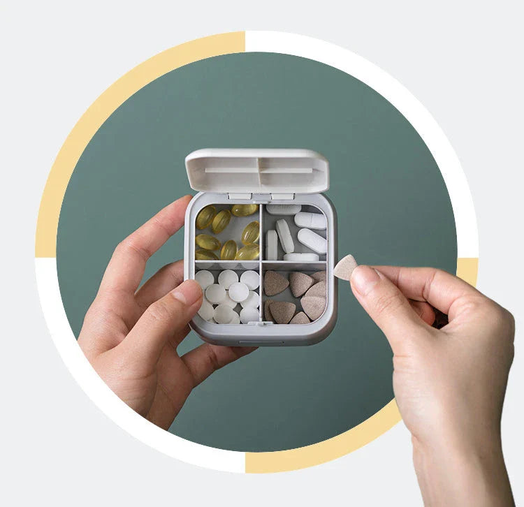 Compact 4-Grid Nordic Pill Box - Stylish and Practical Medication Organiser with Separate Compartments