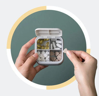 Compact 4-Grid Nordic Pill Box - Stylish and Practical Medication Organiser with Separate Compartments