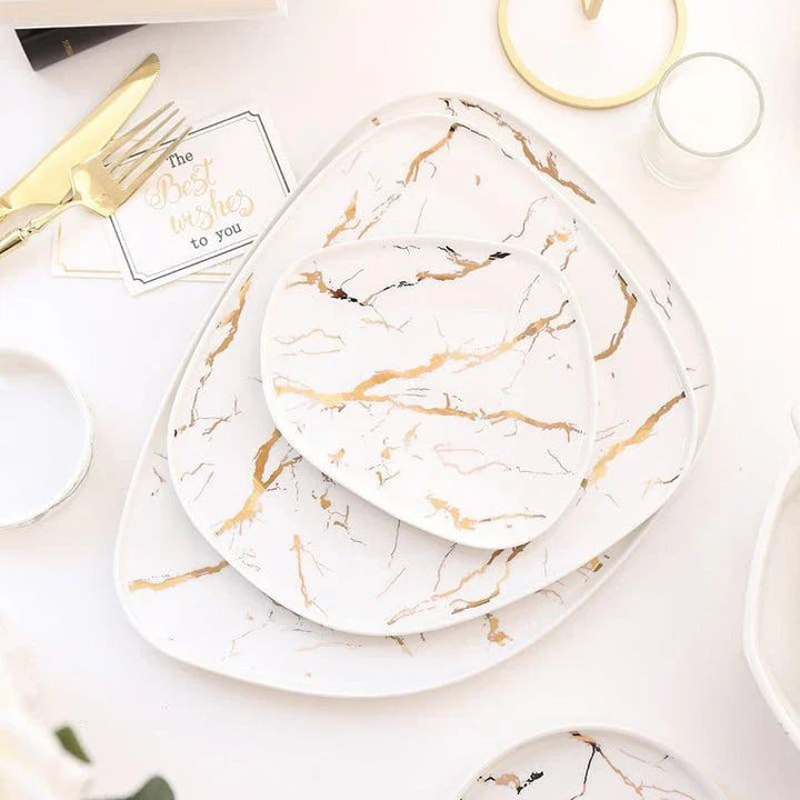 Elegant marble-inspired ceramic plate with a refined and sophisticated design, perfect for elevated dining experiences.