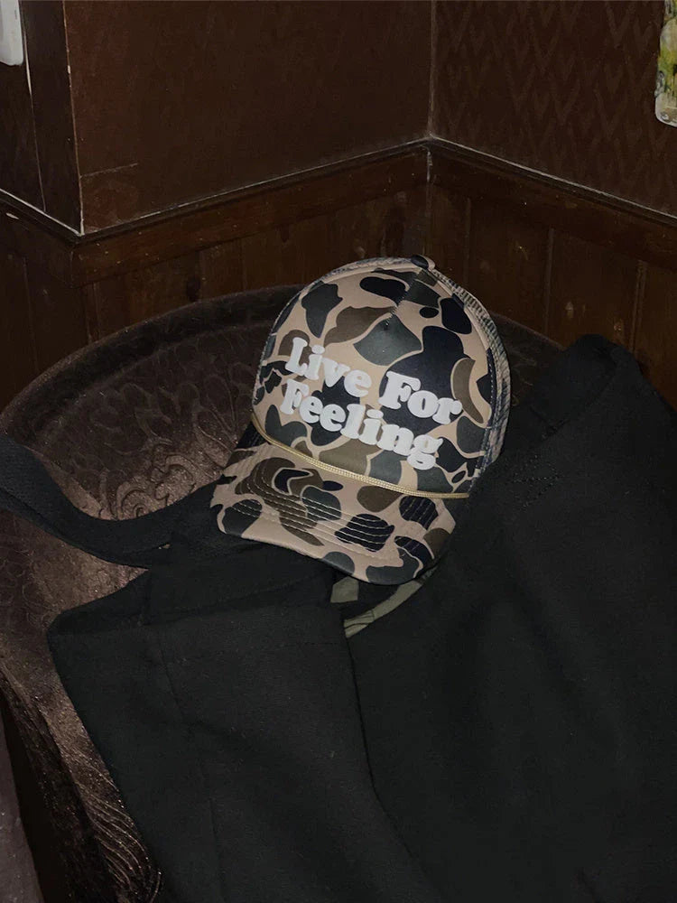 Stylish camouflage curved brim hat with embroidered lettering from Trendha