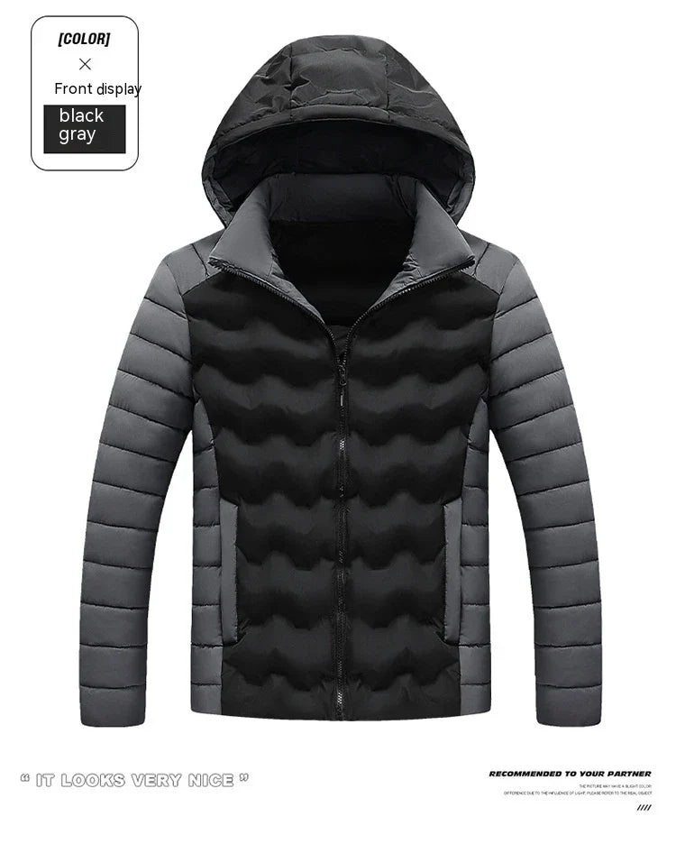 Grey men's padded jacket with cotton-polyester blend for warmth and comfort
