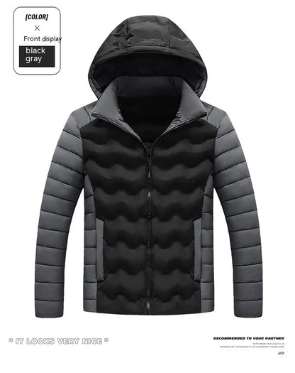 Grey men's padded jacket with cotton-polyester blend for warmth and comfort