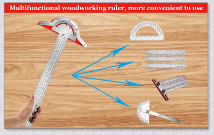 Precision Woodworkers Edge Ruler with adjustable angle, spring-loaded indexing system, and etched laser scale for accurate measurements in woodworking projects.