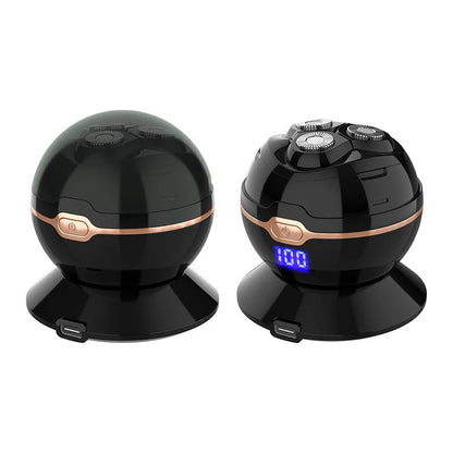 Versatile wireless electric shaver with compact, spherical design and magnetic-absorbing cutter head for easy cleaning