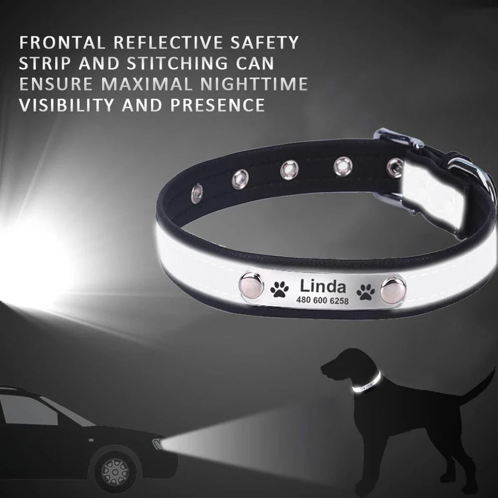 Premium Personalized Reflective Dog Collar in various colours and sizes, designed to enhance your canine's safety and style